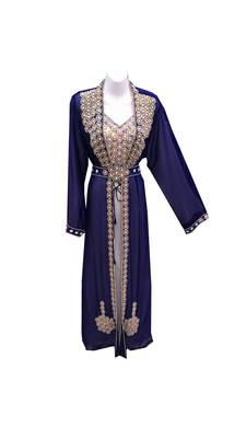 Navy blue georgette embroidered islamic wedding kaftan 1