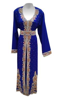 Royal blue georgette embroidered islamic wedding kaftan 1