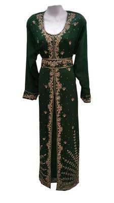 Green georgette embroidered islamic wedding kaftan 1