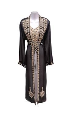 Black and white georgette embroidered islamic wedding kaftan 1