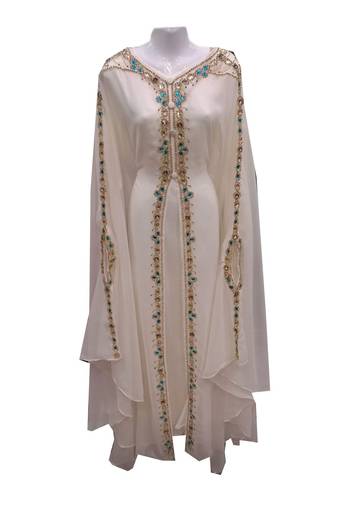 Off white georgette embroidered islamic wedding kaftan