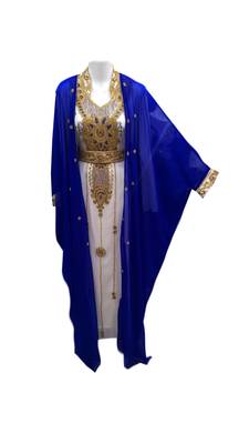Royal blue georgette embroidered islamic wedding kaftan 1