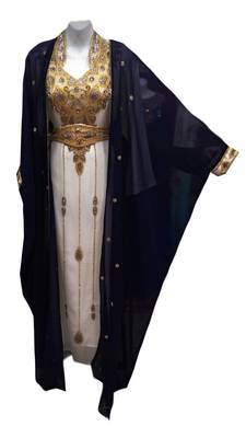 Navy blue and white georgette embroidered islamic wedding kaftan 1