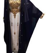 Navy blue and white georgette embroidered islamic wedding kaftan