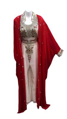 Red and white georgette embroidered islamic wedding kaftan 1