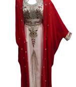 Red and white georgette embroidered islamic wedding kaftan