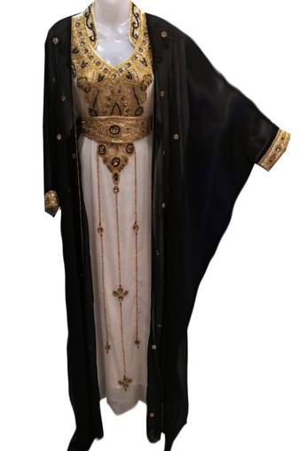 Black and white georgette embroidered islamic wedding kaftan