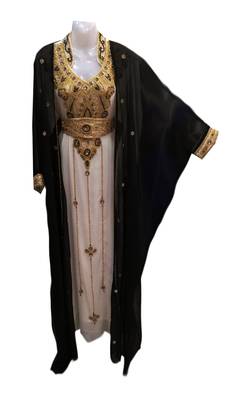 Black and white georgette embroidered islamic wedding kaftan 1