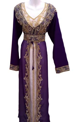 Purple and white georgette embroidered islamic wedding kaftan
