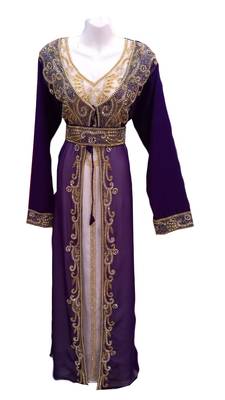 Purple and white georgette embroidered islamic wedding kaftan 1