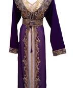 Purple and white georgette embroidered islamic wedding kaftan