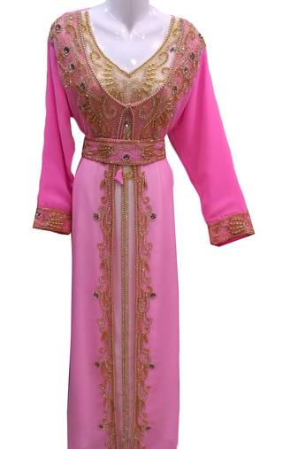 Pink georgette embroidered islamic wedding kaftan