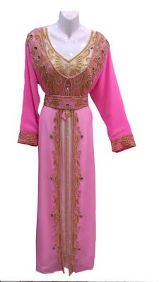 Pink georgette embroidered islamic wedding kaftan 1