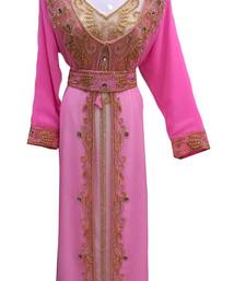 Pink georgette embroidered islamic wedding kaftan