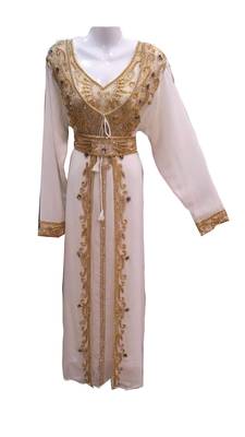 Off white georgette embroidered islamic wedding kaftan 1