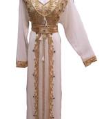 Off white georgette embroidered islamic wedding kaftan