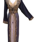 Blue and white georgette embroidered islamic wedding kaftan