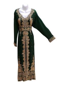 Green georgette embroidered islamic wedding kaftan 1