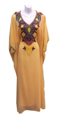 Beige georgette embroidered islamic wedding kaftan 1