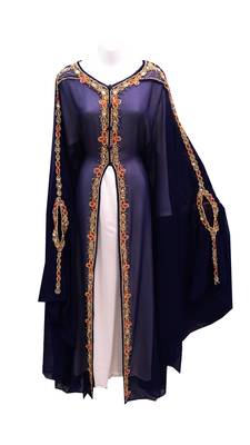 Blue and white georgette embroidered islamic wedding kaftan 1