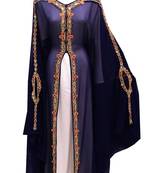Blue and white georgette embroidered islamic wedding kaftan
