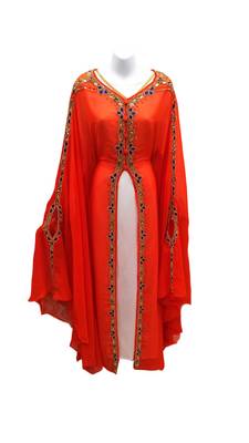Orange and white georgette embroidered islamic wedding kaftan 1