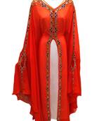 Orange and white georgette embroidered islamic wedding kaftan