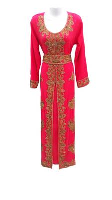 Pink georgette embroidered islamic wedding kaftan 1
