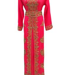 Pink georgette embroidered islamic wedding kaftan