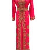 Pink georgette embroidered islamic wedding kaftan