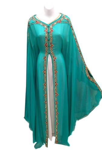 Firozi and white georgette embroidered islamic wedding kaftan