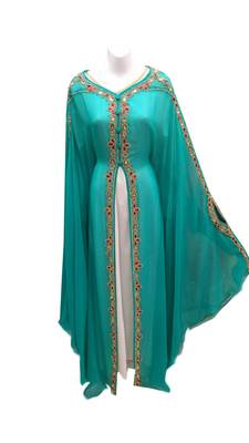 Firozi and white georgette embroidered islamic wedding kaftan 1