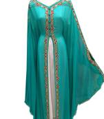 Firozi and white georgette embroidered islamic wedding kaftan