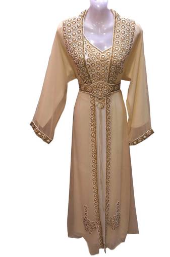 Cream georgette embroidered islamic wedding kaftan