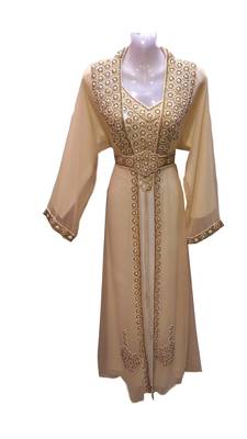 Cream georgette embroidered islamic wedding kaftan 1