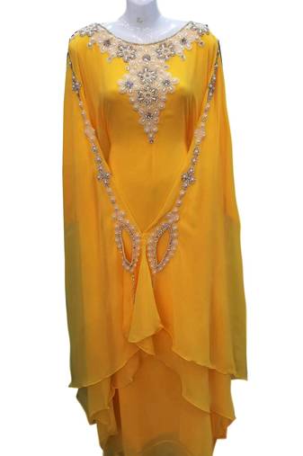 Yellow Georgette Embroidered Zari Work Farasha Kaftan