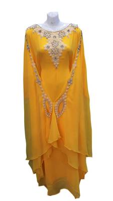 Yellow Georgette Embroidered Zari Work Farasha Kaftan 1