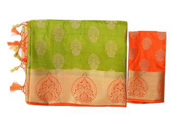 Green Woven Art Silk Saree With Blouse 8