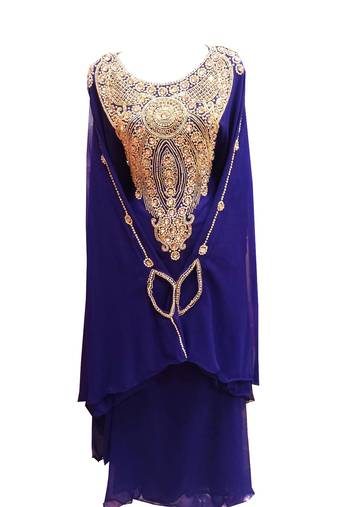 Royal blue georgette embroidered islamic wedding farasha