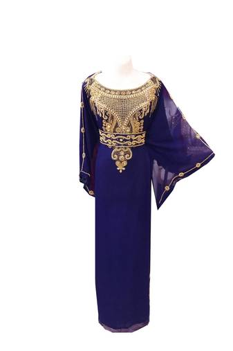 Royal blue georgette embroidered islamic wedding farasha
