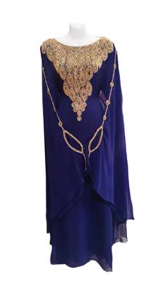 sara creation georgette farasha with embroidery   blue 1