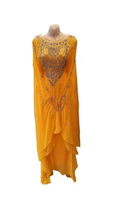 Yellow georgette embroidered islamic wedding farasha 1