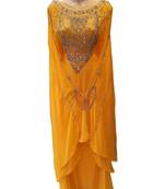 Yellow georgette embroidered islamic wedding farasha