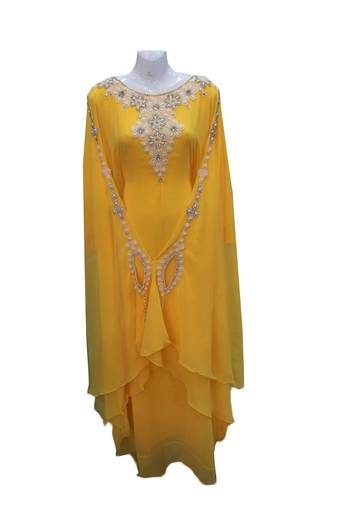 Yellow georgette embroidered islamic wedding farasha