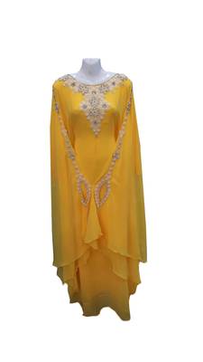 Yellow georgette embroidered islamic wedding farasha 1