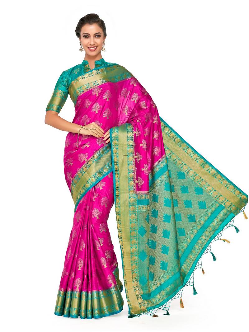 Pink woven art silk saree with blouse MIMOSA 2761098