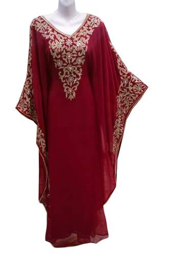 Maroon georgette embroidered islamic wedding farasha