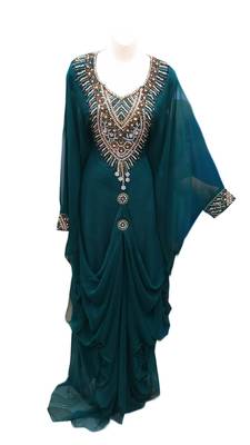Peacock Georgette Embroidered Zari Work Farasha Kaftan 1