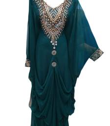 Peacock Georgette Embroidered Zari Work Farasha Kaftan