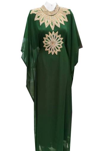 Green  georgette embroidered islamic wedding farasha